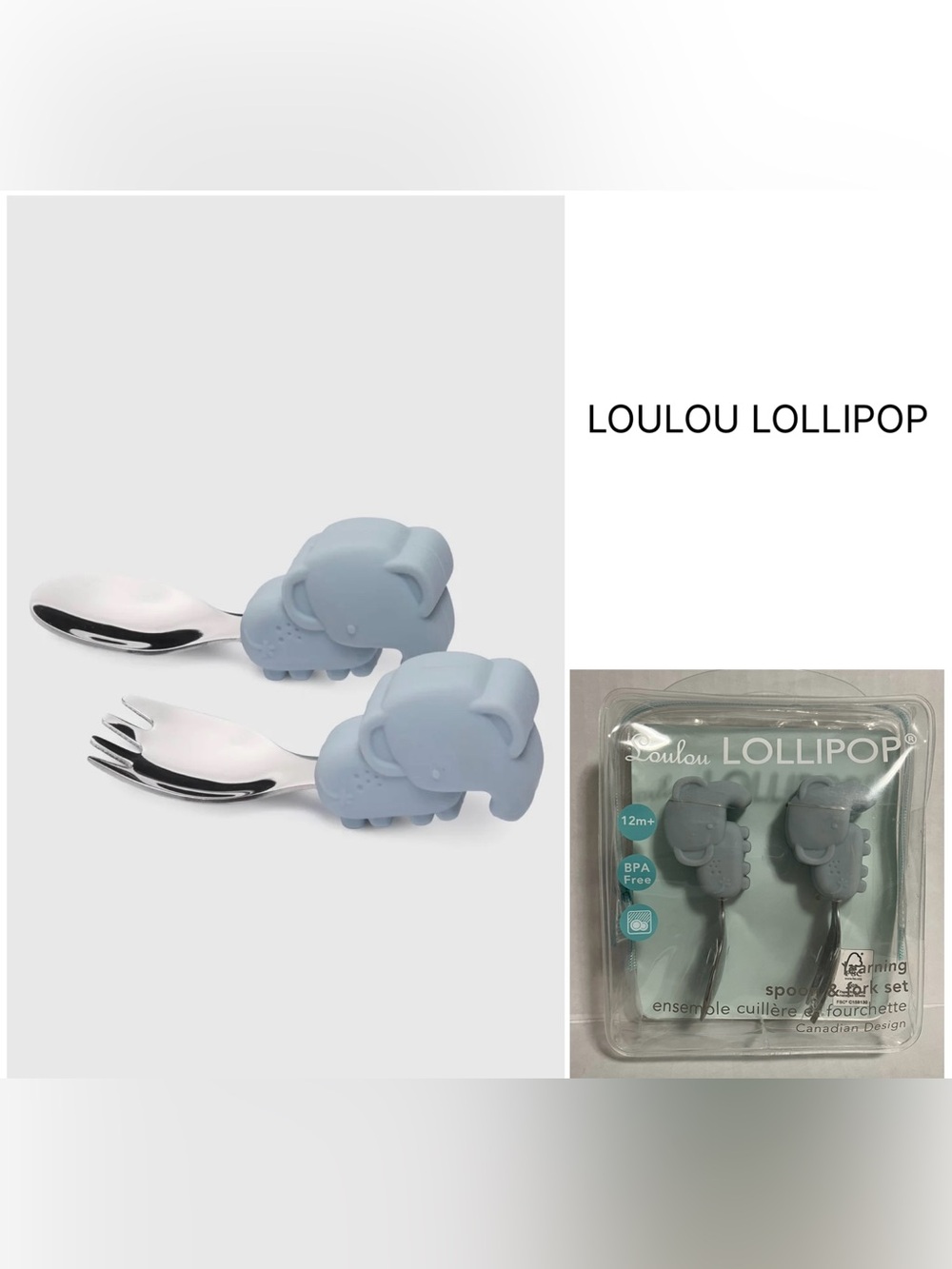 LOULOU LOLLIPOP - NWT - INFANT ELEPHANT LEARNING UTENSILS SPOON & FORK SET